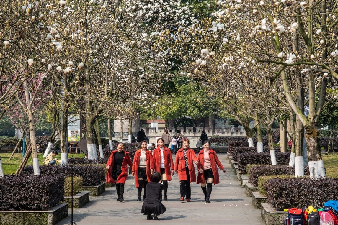 2月15日,市民在眉山苏轼公园玉兰花下拍照留影。 2月15日,市民在眉山苏轼公园玉兰花下拍照留影。